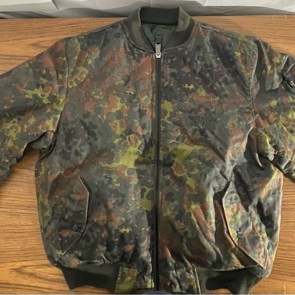 Vintage MA-1 Flyer Intermediate Bomber Jacket Military Woodland Camo XL 10475